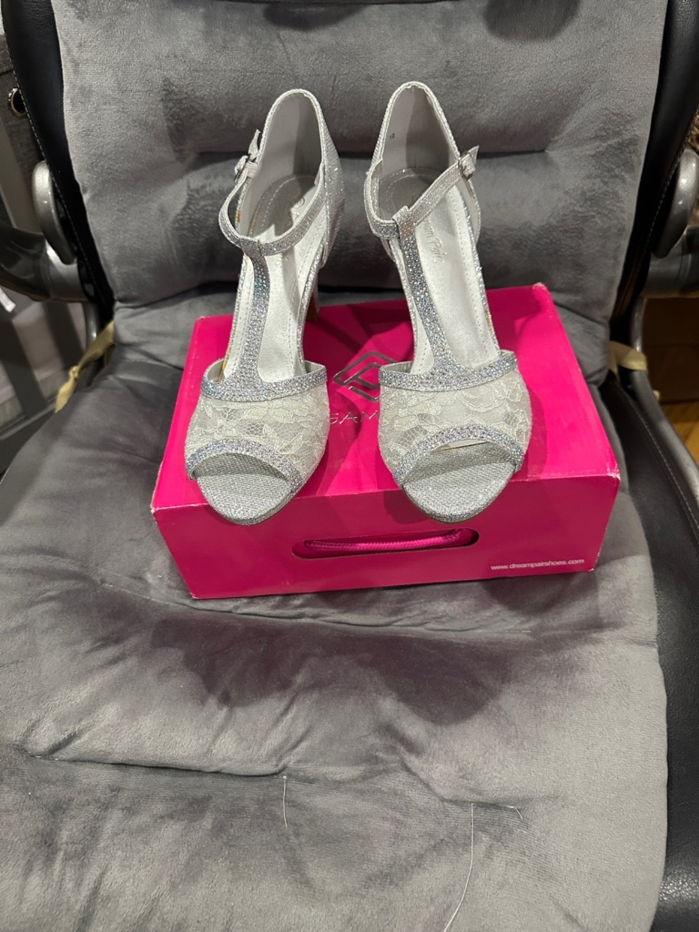 Dream Pairs Silver Lace T-Strap Heels